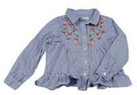 Námořnicky modro-bílá pruhovaná halenka s motýlky a kytičkami RESERVED