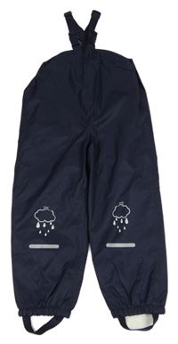 Tmavomodré šusťákové nepromokavé laclové podšité kalhoty s obláčky impidimpi