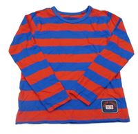 Cobaltově modro-červené pruhované triko s nášivkou 