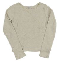 Světlebéžové melírované žebrované úpletové crop mikinotriko s čipkou ZARA