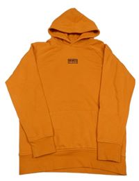 Oranžová mikina s výšivkou s nápismi a vreckom a kapucňou George