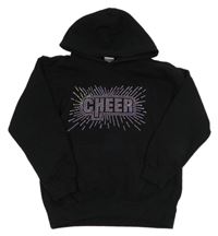 Čierna mikina s nápisom a kamienkami a vreckom a kapucňou