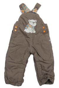 Hnědé šusťákové laclové zateplené kalhoty s medvídkem Smile