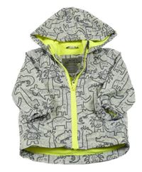 Šedá melírovaná šusťáková jarní bunda se zvířátky a kapucí St. Bernard