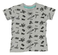 Svetlosivé melírované tričko s obrázkami PRIMARK