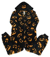 Čierna plyšová kombinéza s dýněmi a kapucňou L&D