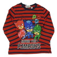 Červeno-tmavomodré pruhované tričko s PJ MASKS