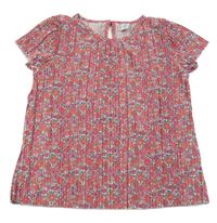 Smetanovo-červeno-ružovo-sivé kvetované plisované tričko Topolino