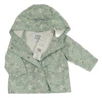 Nové - olivová šusťáková jarní bunda s kytičkami a kapucí F&F