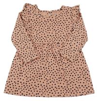 Pudrovo-čierne bodkovaná é vzorované šaty s volánikmi PRIMARK