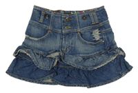 Modrá rifľová sukňa s kvetmi a volánikom PIAZZAITALIA