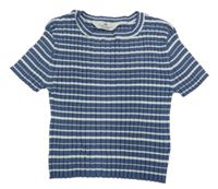 Modro/tmavomodro-biele pruhované rebrované úpletové crop tričko H&M