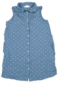 Modré plátenné prepínaci košeľové šaty so srdiečkami a volánikmi H&M