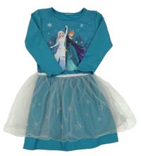 Modrozelené šaty s Frozen a tylem Disney