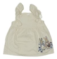 Smotanová šatová tunika s králíčky - Peter Rabbit a volánikmi