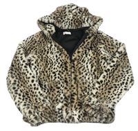 Béžová kožešinová podšitá bunda s leopardím vzorem a kapucí H&M