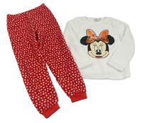 Bielo-červené chlpaté pyžama s Minnie s flitrami Primark