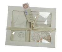 Nové - 3set - Bílé propínací triko s králíkem + vzorované polodupky + slinták s králíky