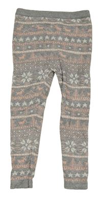 Sivo-bielo-ružové vzorované pletené legíny Lupilu