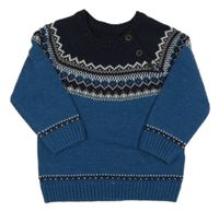 Petrolejovo-tmavomodrý vlnený sveter so vzorom Matalan