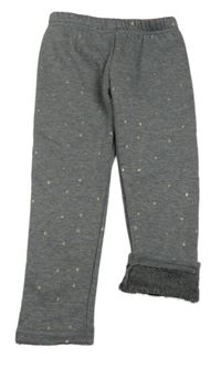 Tmavošedé melírované zateplené legíny s hvězdami Topolino