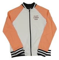 Bielo-korálová prepínaci mikina s nápisom