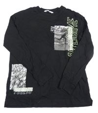 Čierne tričko so skateboardistou H&M