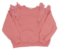 Ružová mikina s volániky s madeirou H&M