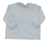 Světlemodro-bílé pruhované triko s medvědy a nápisy