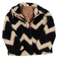 Černo-béžovo-starorůžová vzorovaná kožešinová zateplená bunda Hema