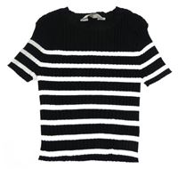 Černo-bílé žebrované pletené crop tričko s pruhy H&M