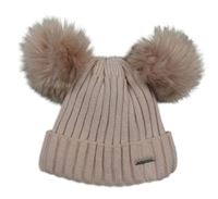 Růžová třpytivá žebrovaná pletená čepice s bambulemi