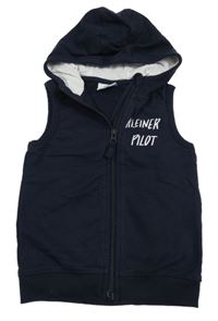 Tmavomodrá tepláková prepínaci vesta s nápisom a kapucňou Topolino