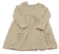 Svetlohnedé rebrované šaty so srdiečkami a vreckami s králikmi F&F