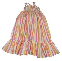 Bílo-růžovo-žluté pruhované třpytivé šaty