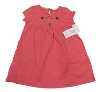 Nové - Jahodové bavlnené šaty s ňufáčikom  F&F