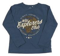 Tmavomodré triko s kontinenty a nápisem Name it