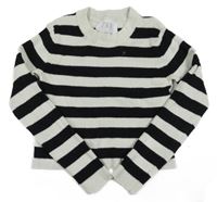 Svetlošedá -čierny pruhovaný rebrované crop sveter H&M