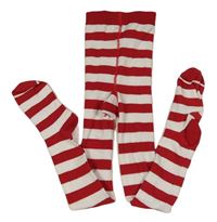 Červeno-bílé pruhované punčocháče Primark