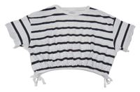 Bielo-antracitové pruhované crop tričko Zara
