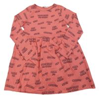 Ružové bavlnené šaty s nápismi H&M