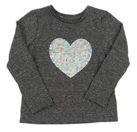Tmavosivé trblietavé tričko so srdcem z flitrů Primark