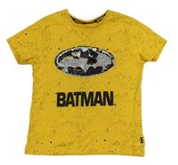 Žluté vzorované tričko s nápisem a flitry - Batman