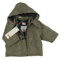 Nové - šedo-khaki kostkovaná zateplená bunda s kapucí Name it