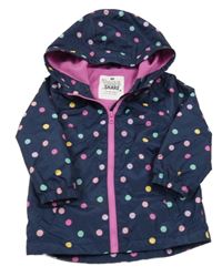 Tmavomodrá puntíkatá šusťáková jarní bunda s kapucí F&F