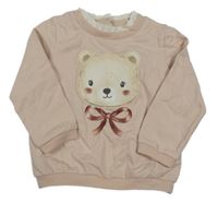 Světlerůžová mikina s medvědem a krajkou C&A