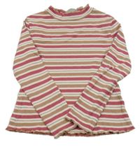 Starorůžovo-bílo-růžové pruhované žebrované triko Matalan