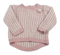 Ružovo-biely melírovaný sveter s kvetinou