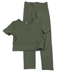 2 set - kahki sportovní legíny + crop tričko F&F