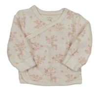 Smetanovo-ružová vzorovaná zamatová zavinovací mikina s koloušky C&A